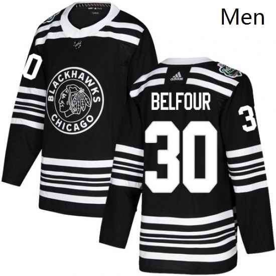 Mens Adidas Chicago Blackhawks 30 ED Belfour Authentic Black 2019 Winter Classic NHL Jersey